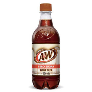 A&W Zero Sugar Root Beer 20 Oz Bottle on Ice