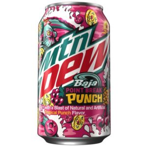 Mountain Dew Point Break Punch 12 oz Can against a vibrant background